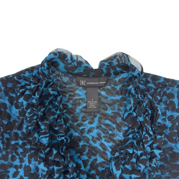 INC International Consepts Women S Ruffled Button-Down Sheer Leopard Print Top - Picture 3 of 7